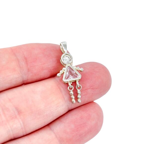 Vintage Sterling Silver 925 Cubic Zirconia Girl Charm Pendant - Picture 1 of 7